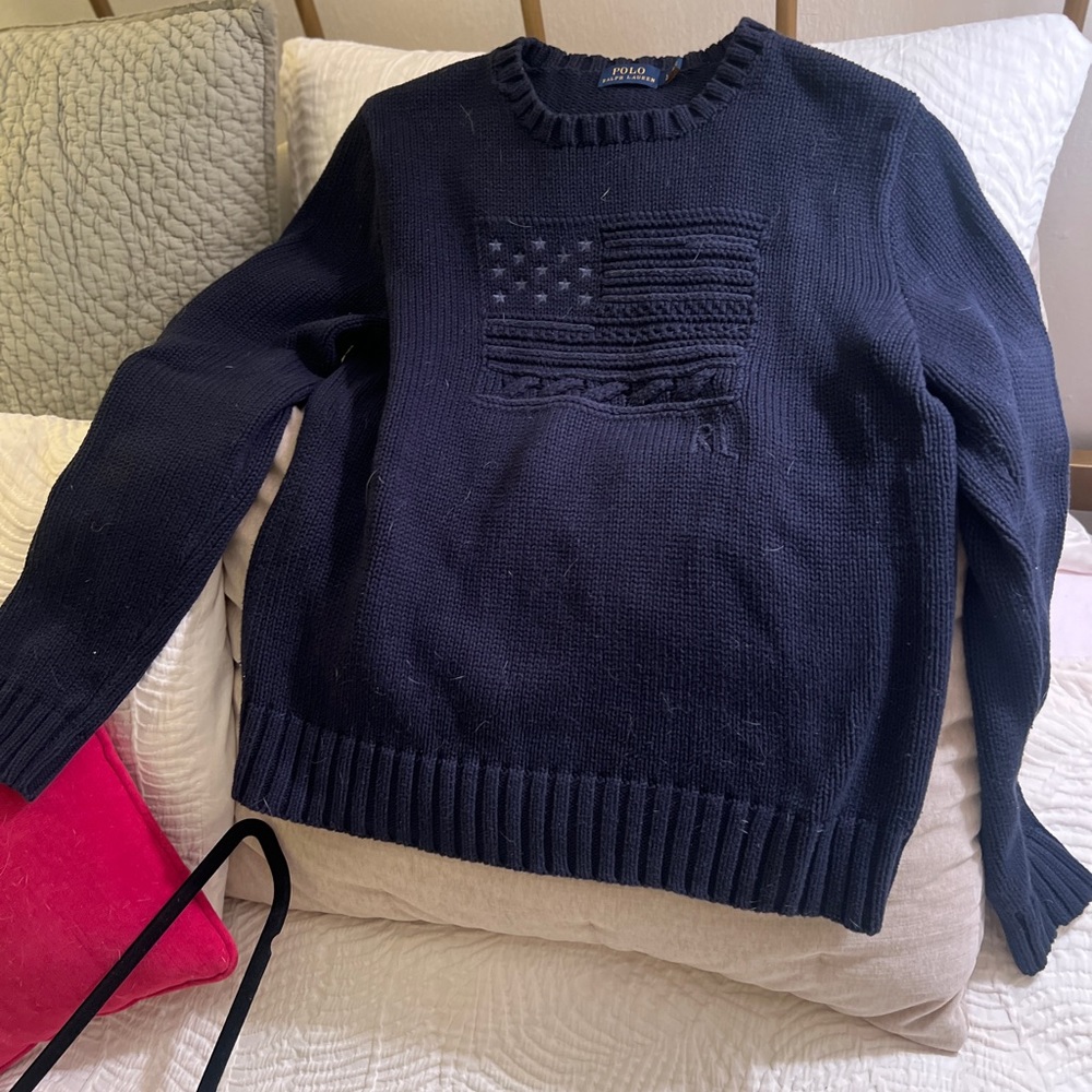 Navy Blue Polo Ralph Lauren Cotton Sweater Size Large